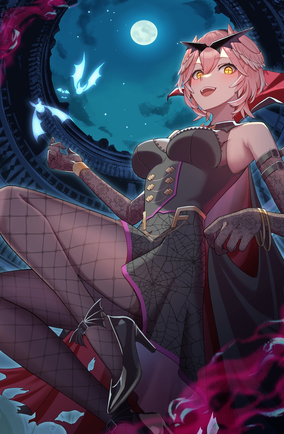 fishnets, halloween, heels, hololive, pantyhose, sable_mint, takane_lui, wings