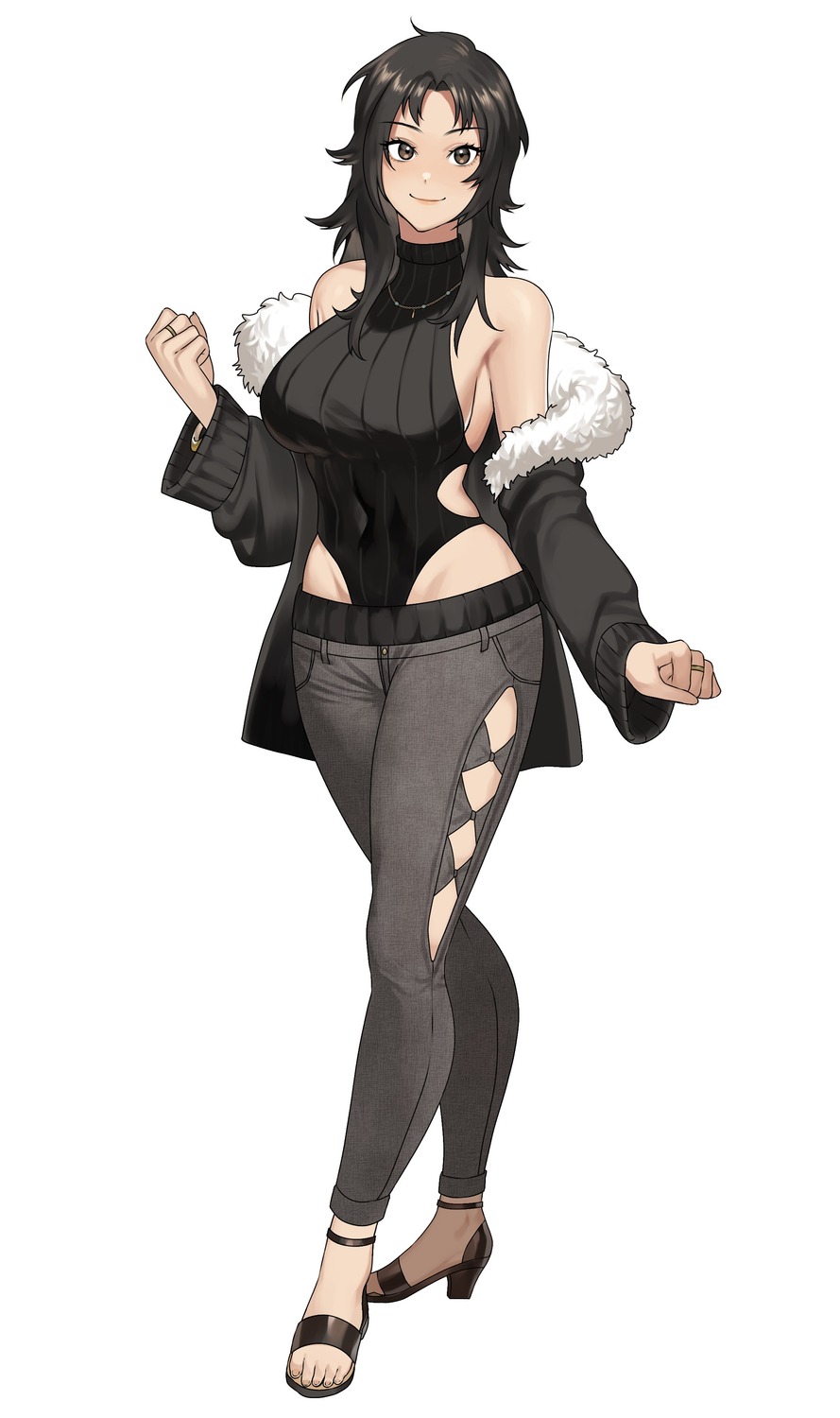 hanny_(uirusu_chan), heels, leotard, sweater