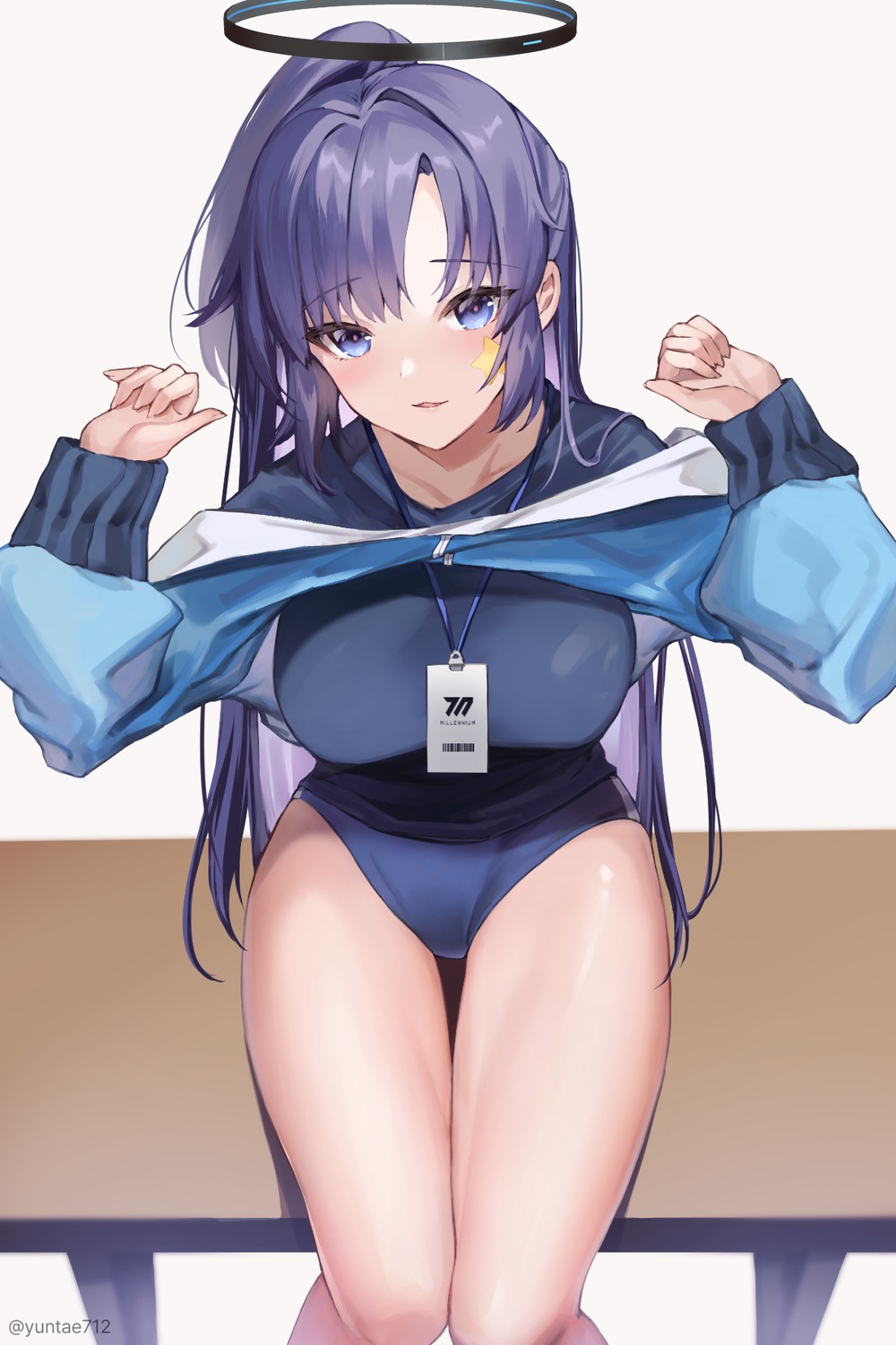 blue_archive, buruma, gym_uniform, halo, hayase_yuuka, tattoo, yuntae