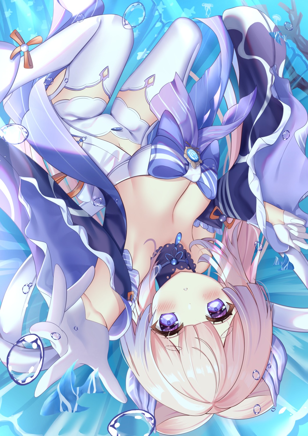 genshin_impact, hiyada_yuu, no_bra, sangonomiya_kokomi, thighhighs