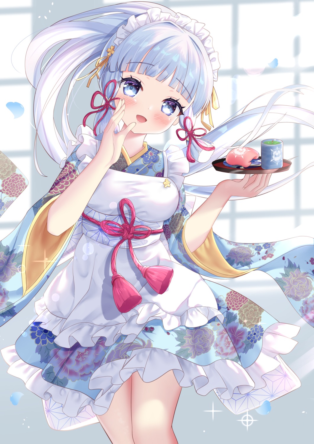 artist_revision, genshin_impact, hiyada_yuu, kamisato_ayaka, maid, wa_maid, waitress