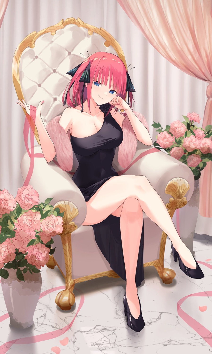 5-toubun_no_hanayome, dress, heels, nakano_nino, no_bra, profnote