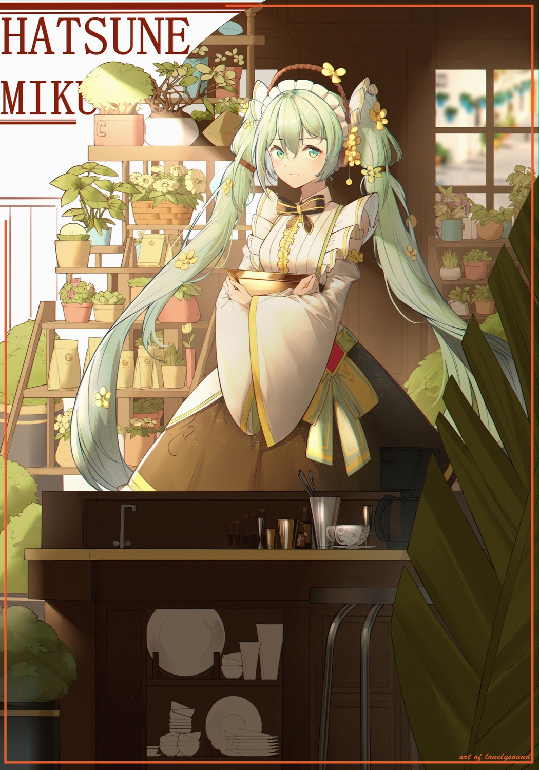 hatsune_miku, headphones, maid, rzx0, vocaloid