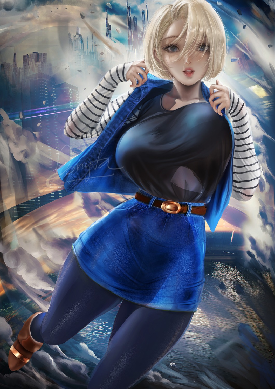 android_18, donyta, dragon_ball, dragon_ball_z, pantyhose, undressing