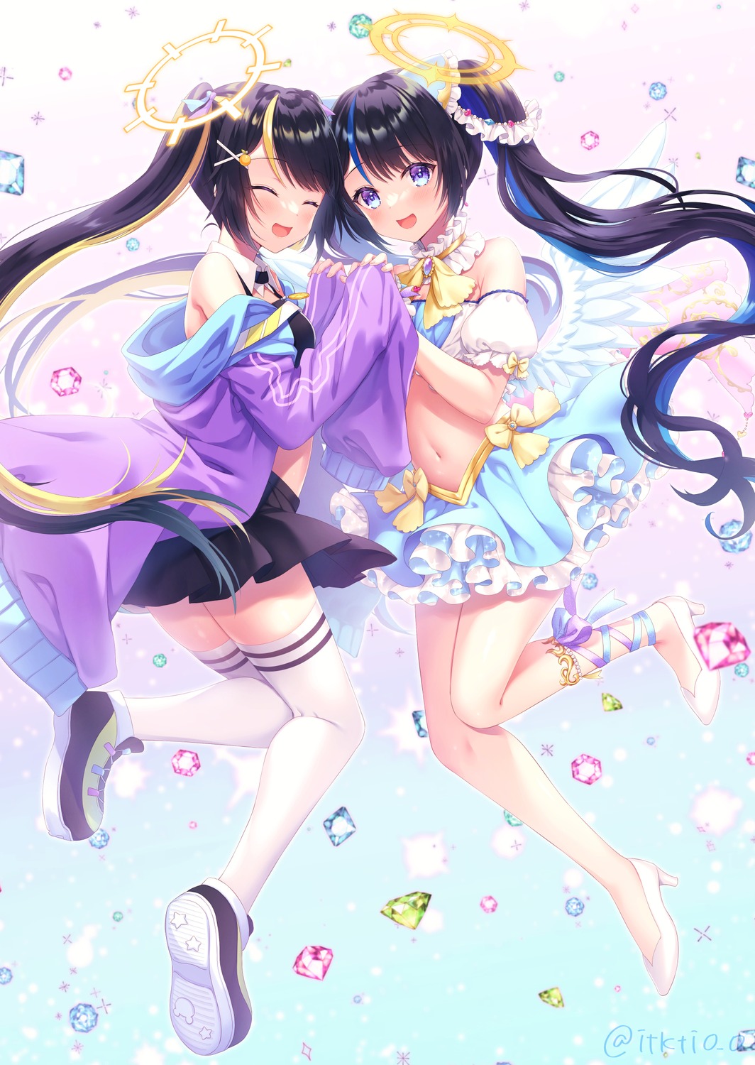 angel, heels, indie_virtual_youtuber, itsuki_jun, lara_(vtuber), skirt_lift, thighhighs, wings