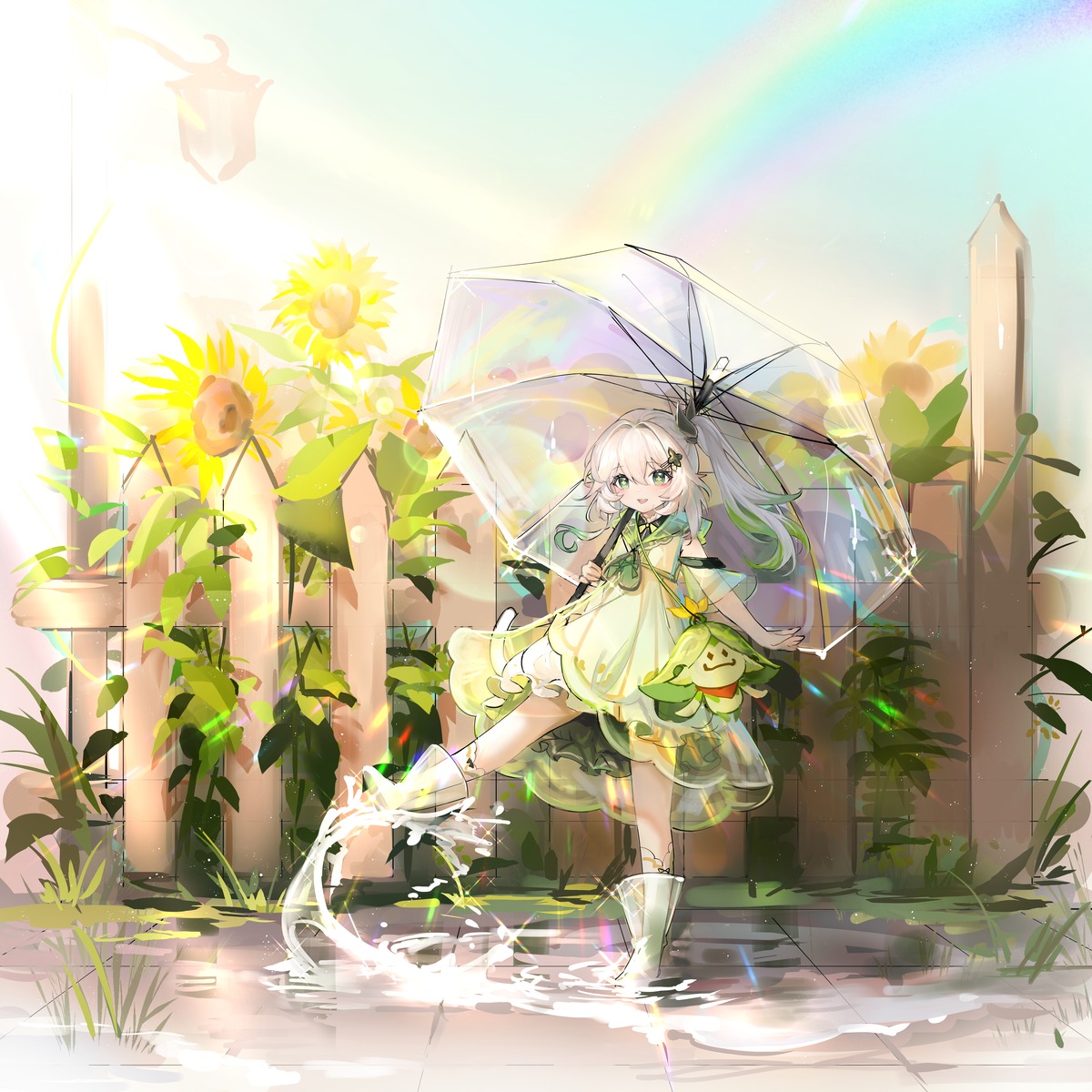 aranara_(genshin_impact), dress, genshin_impact, hulai_de_gou_sheng, nahida, pointy_ears, see_through, umbrella
