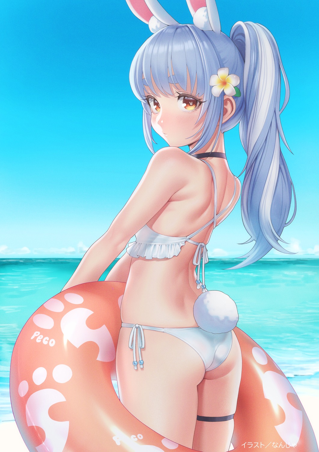 animal_ears, ass, bikini, bunny_ears, garter, hololive, nanja, swimsuits, tail, usada_pekora