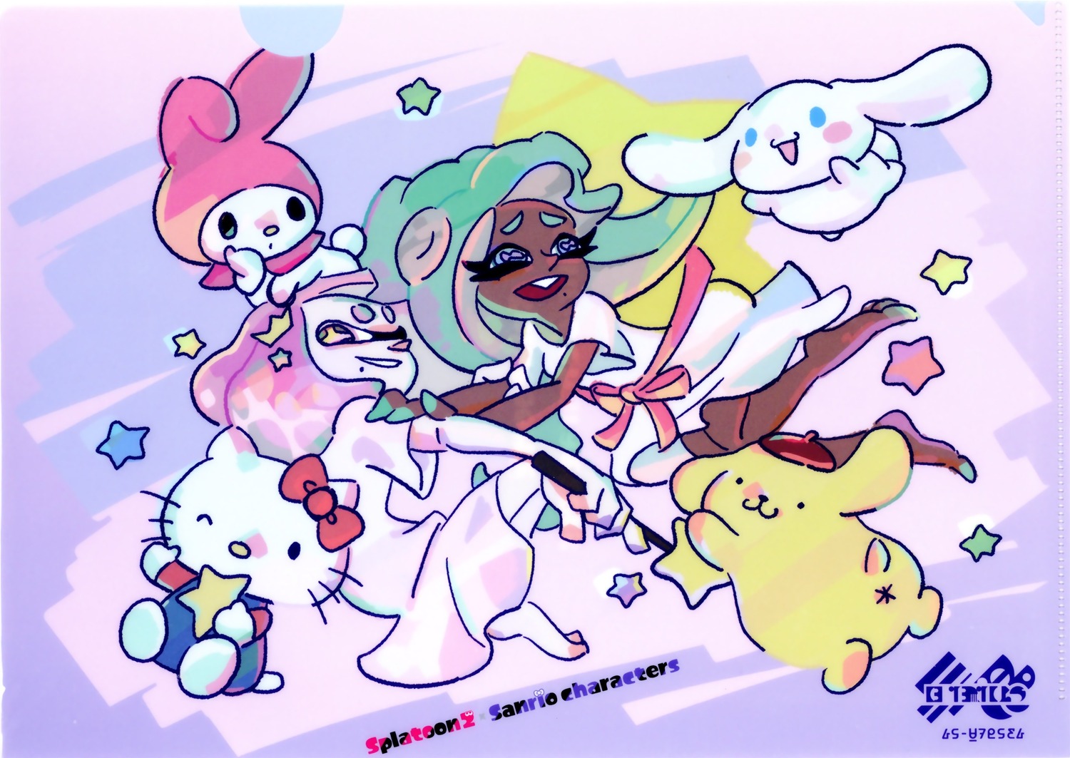cinnamoroll, crossover, dress, hello_kitty, hello_kitty_(sanrio), marina_(splatoon), my_melody, nintendo, pearl_(splatoon), pompompurin, sanrio, sketch, splatoon, tagme