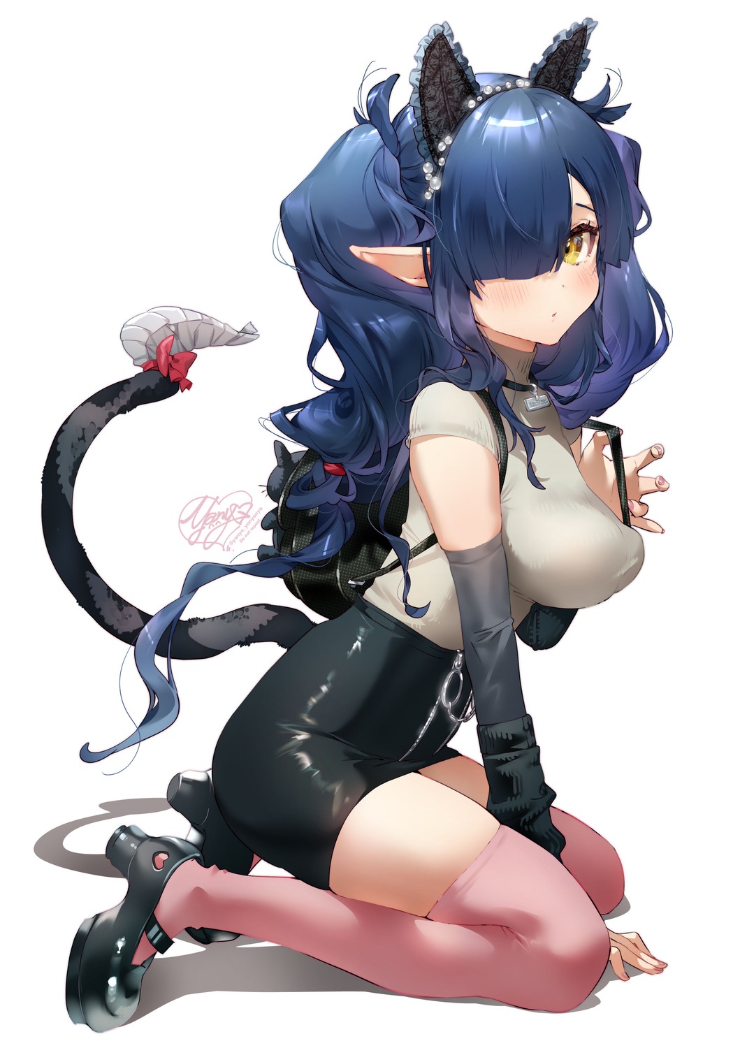animal_ears, heels, nekomimi, pointy_ears, tail, thighhighs, yanyo