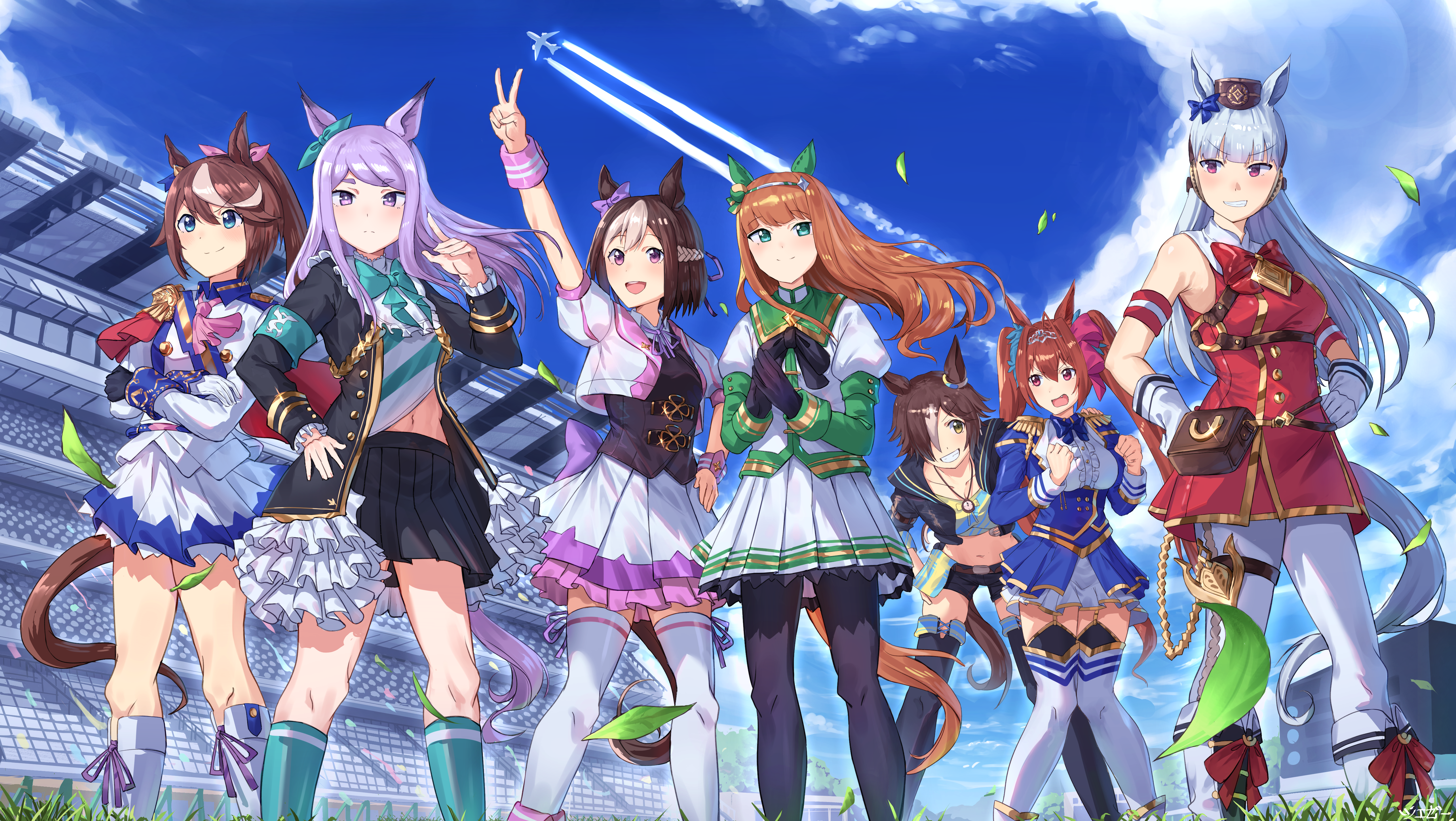 animal_ears, daiwa_scarlet_(umamusume), garter, gold_ship_(umamusume), headphones, jeze, mejiro_mcqueen_(umamusume), pantyhose