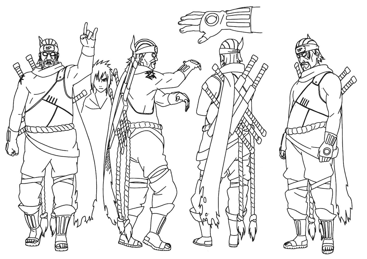 character_design, killer_bee, line_art, male, monochrome, naruto, naruto_shippuden, nishio_tetsuya