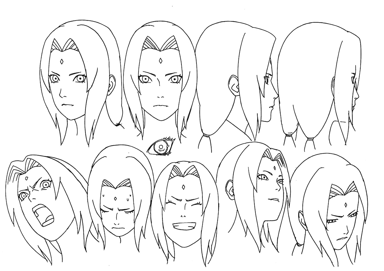 character_design, line_art, monochrome, naruto, naruto_shippuden, nishio_tetsuya, tsunade
