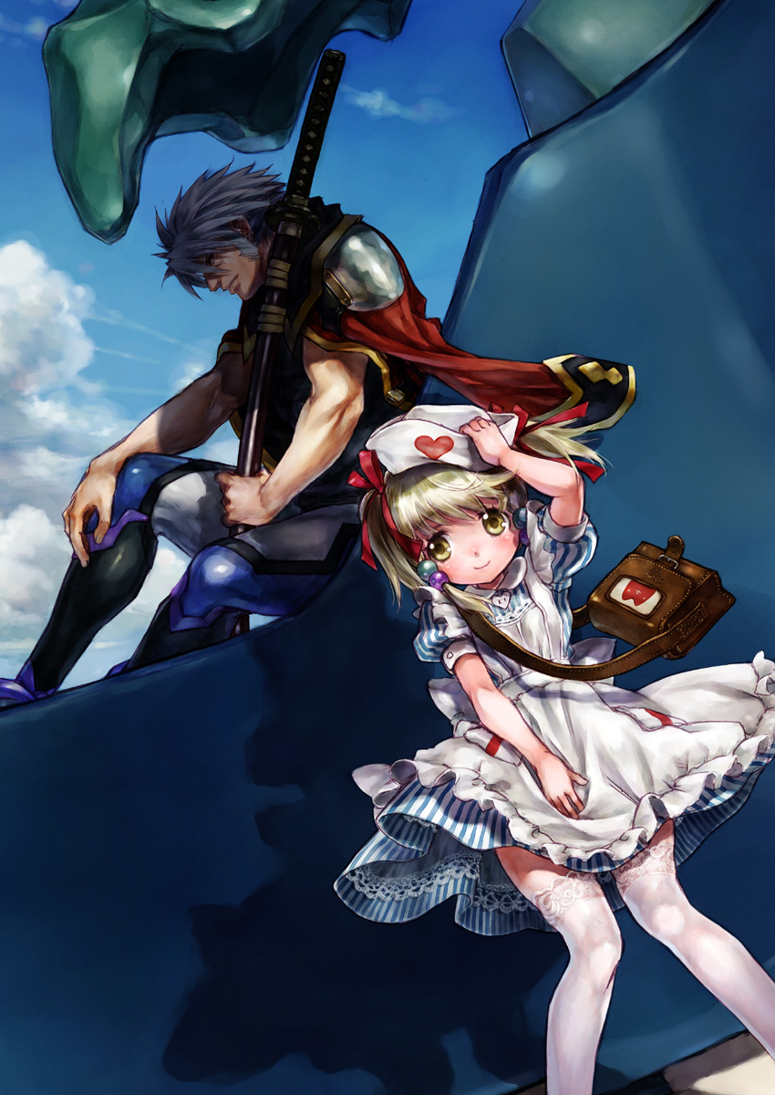dress, irui_guneden, mecha, nakamura_kanko, nurse, super_robot_wars, sword, thighhighs, zengar_zombolt