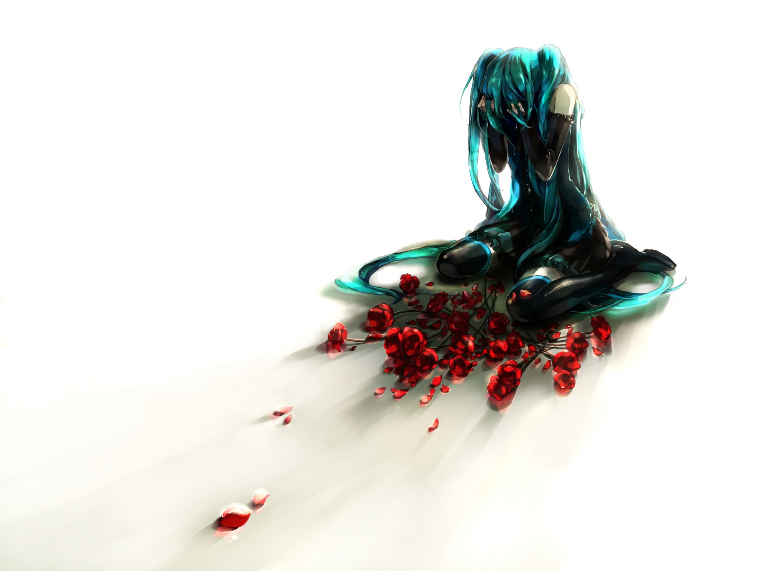 hatsune_miku, thighhighs, tomero, vocaloid, wallpaper