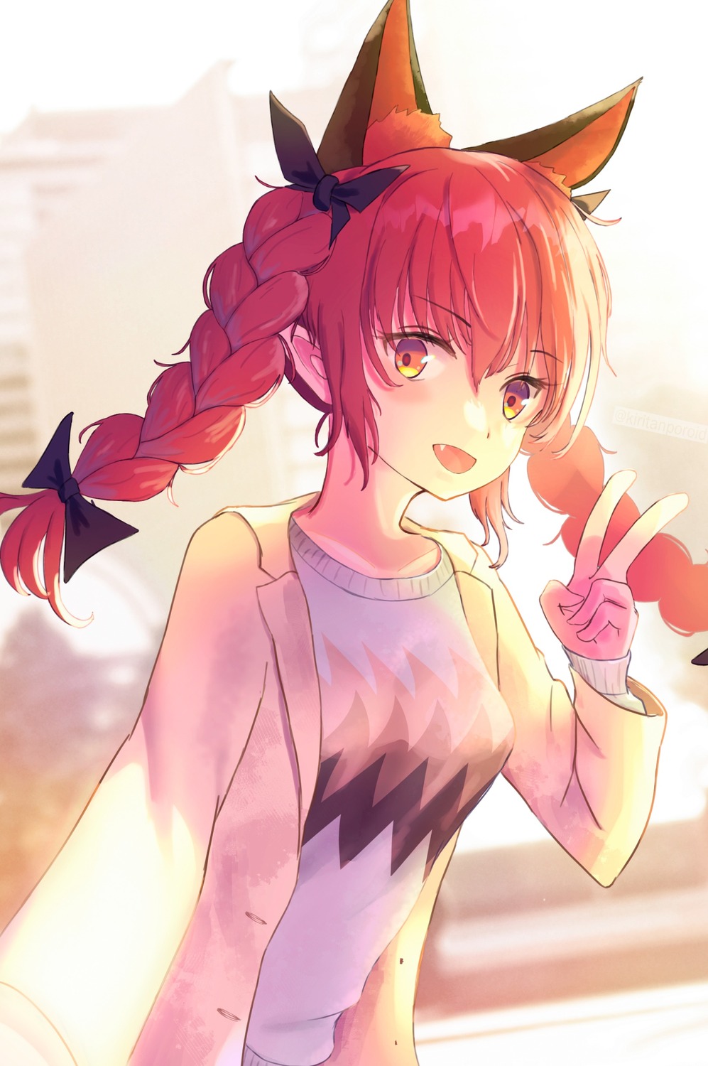 animal_ears, kaenbyou_rin, kiritanpo117, pointy_ears, selfie, sweater, touhou