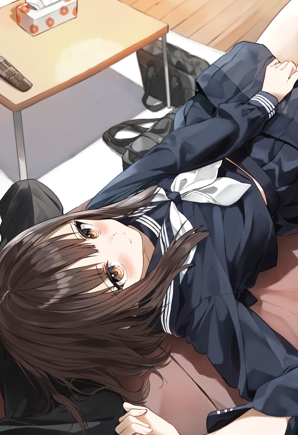 pentagon, seifuku, skirt_lift