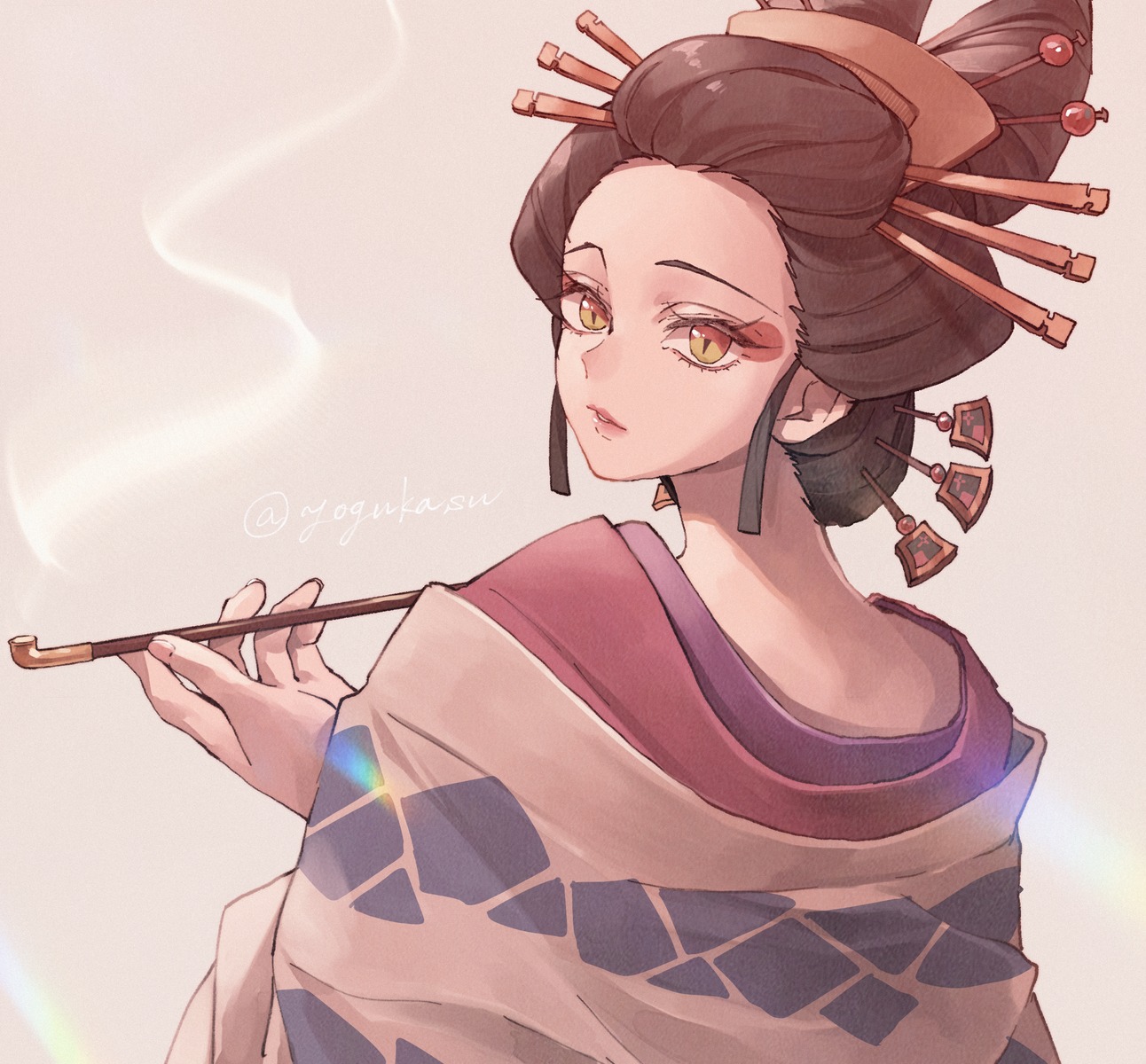 daki_(kimetsu_no_yaiba), kimetsu_no_yaiba, kimono, smoking, yogukasu