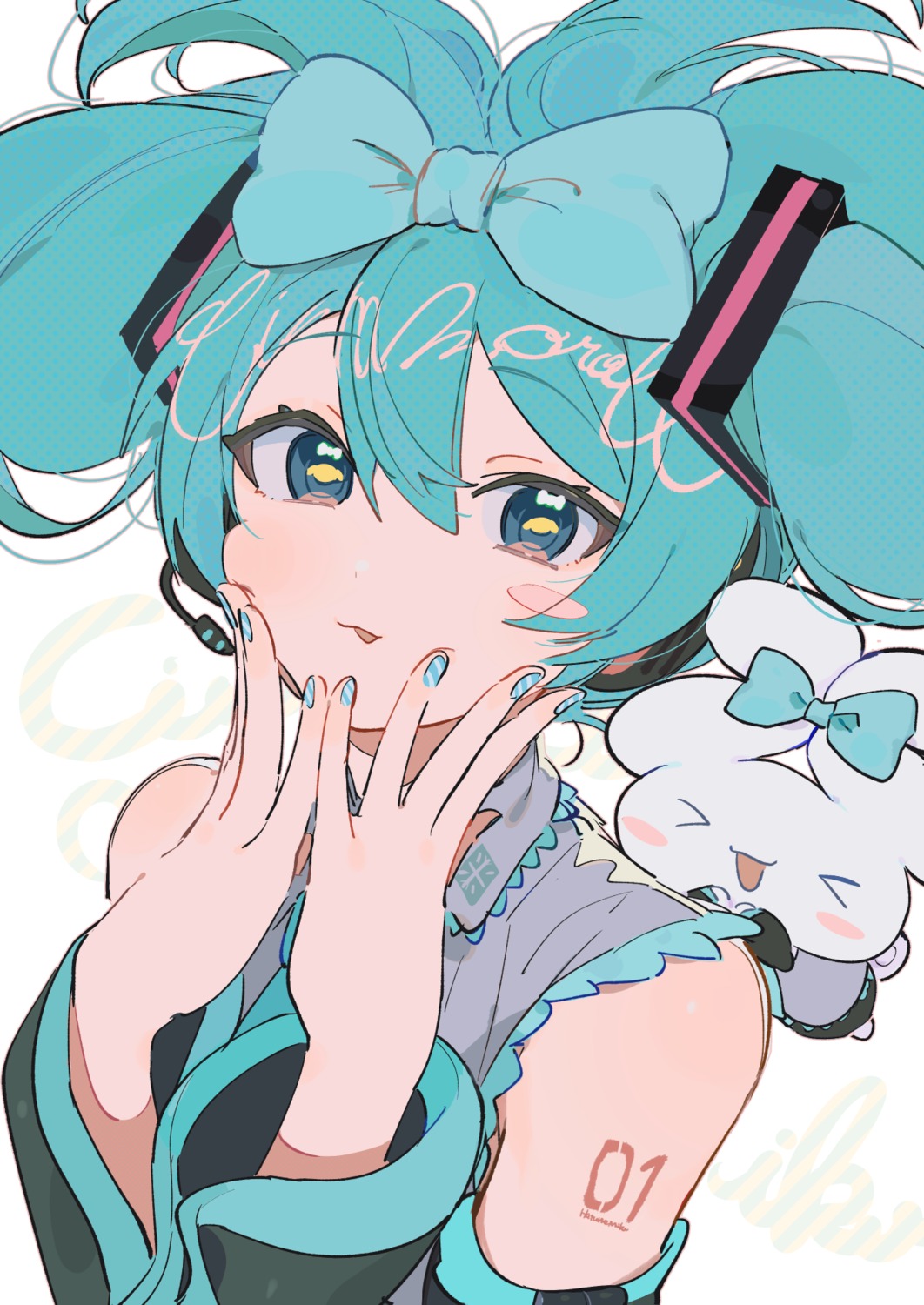 cinnamiku, cinnamoroll, crossover, hachisan_(sink916), hatsune_miku, headphones, sanrio, tattoo