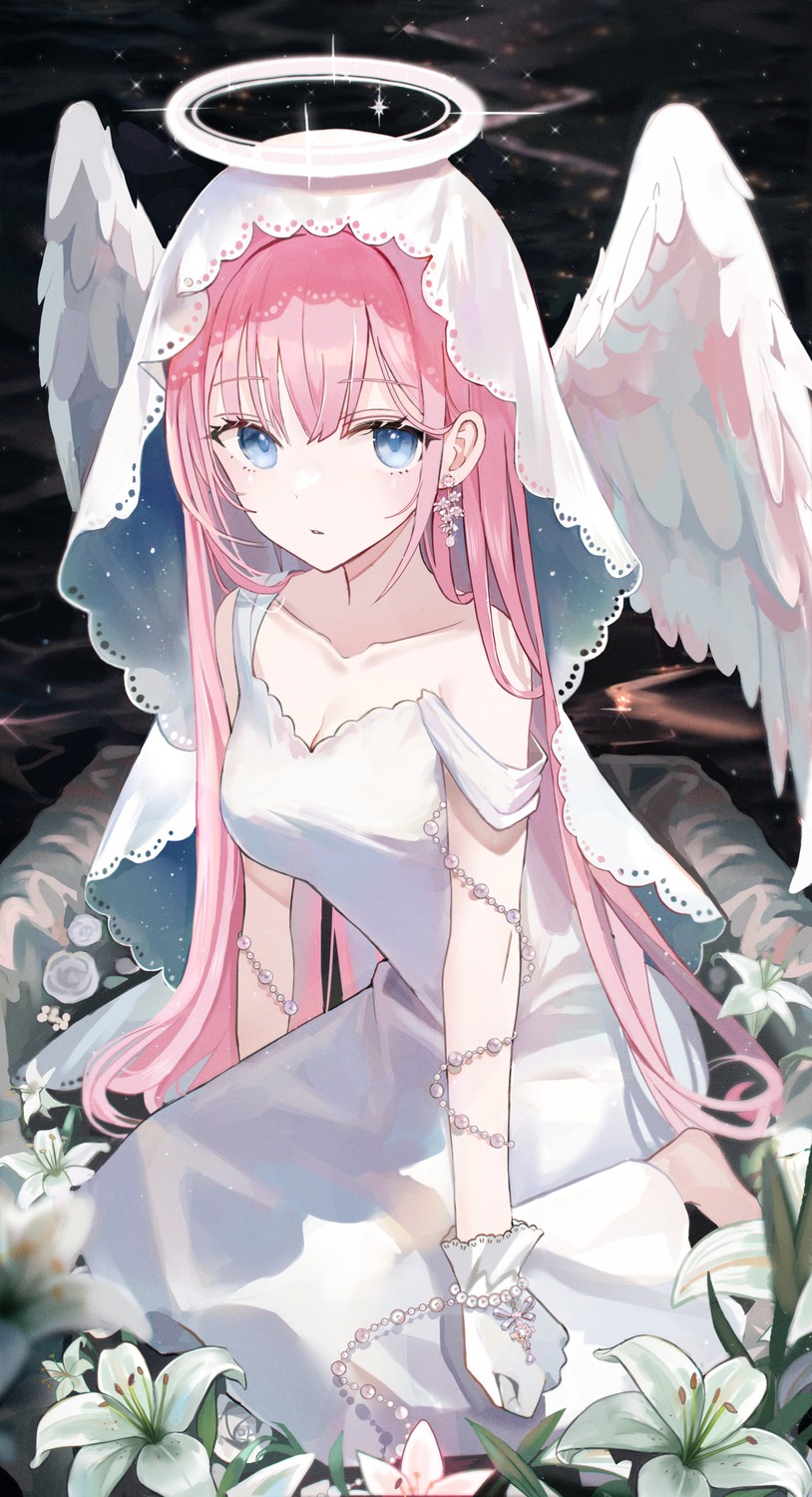 angel, dress, iren, no_bra, wings