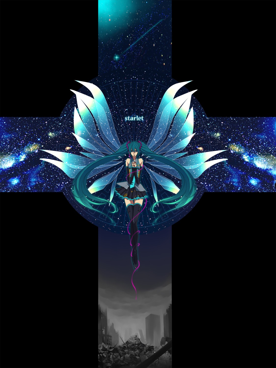 hatsune_miku, katase_waka, thighhighs, vocaloid, wings