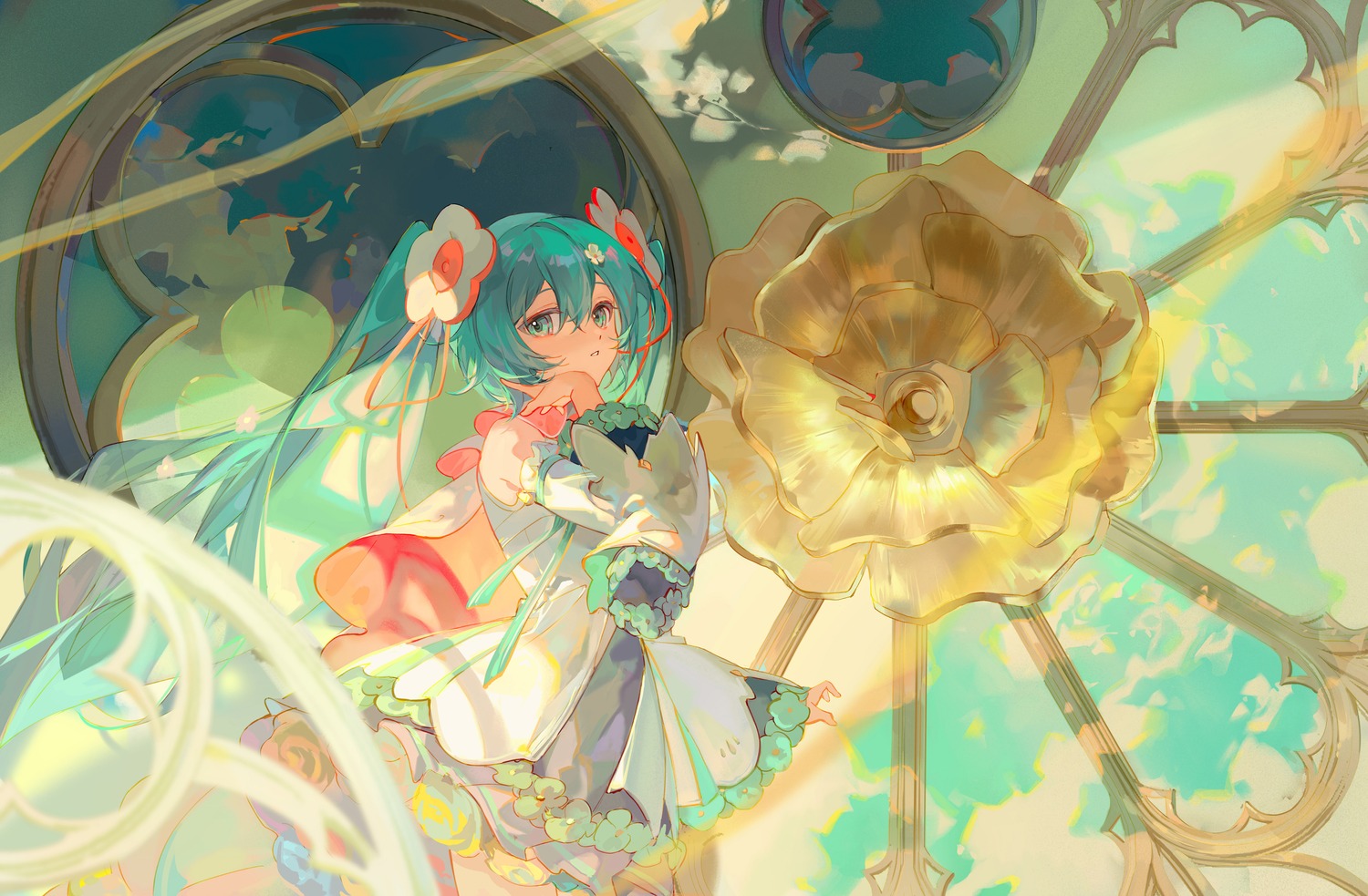 dress, hatsune_miku, hlymoriia, magical_mirai, vocaloid