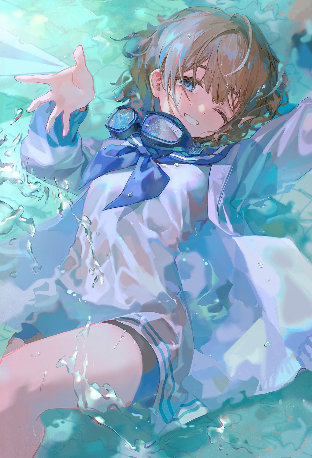 hlymoriia, see_through, seifuku, serizawa_asahi, sweater, the_idolm@ster, the_idolm@ster_shiny_colors, wet