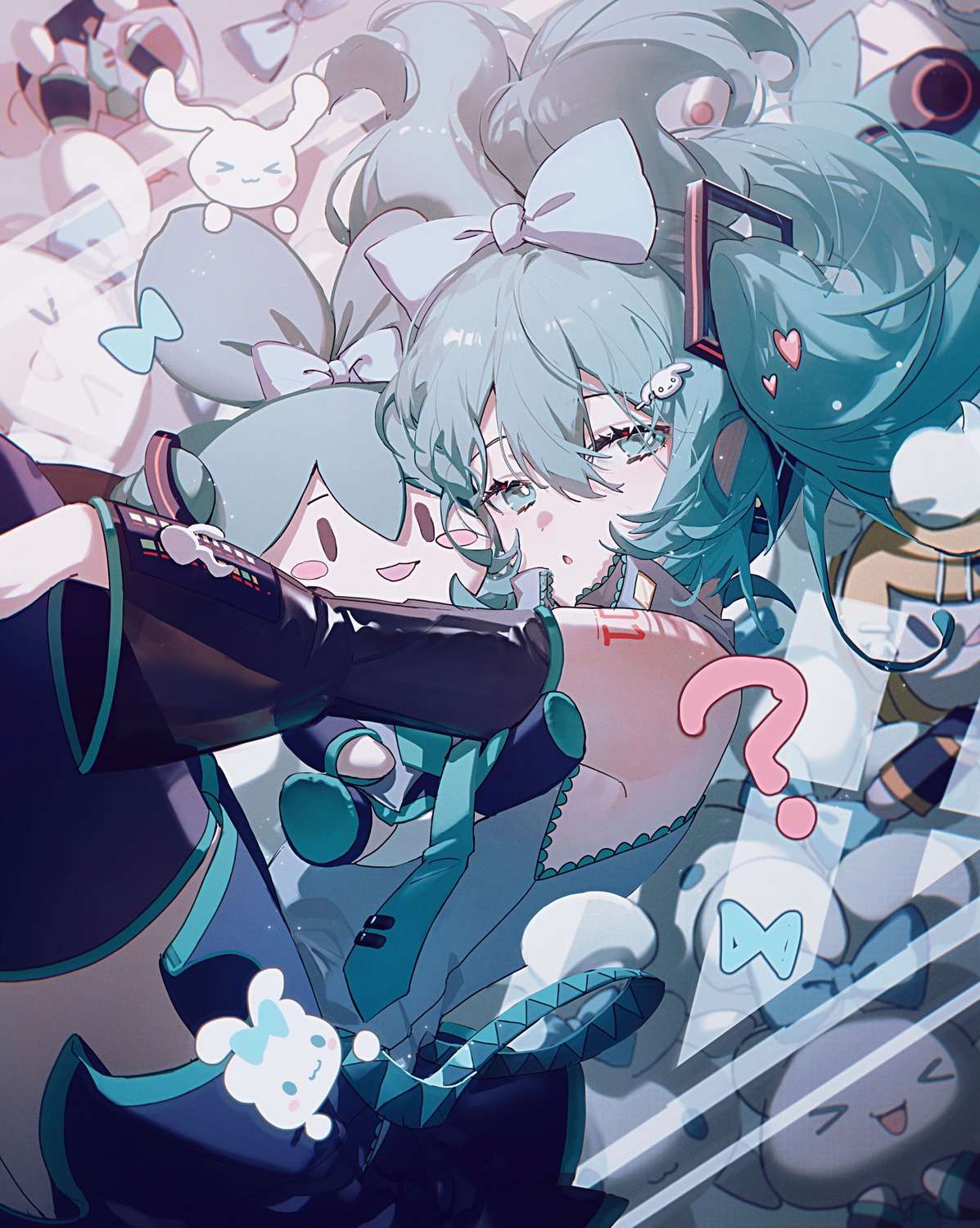 chibi, cinnamiku, cinnamoroll, crossover, hatsune_miku, headphones, konya_karasue, sanrio