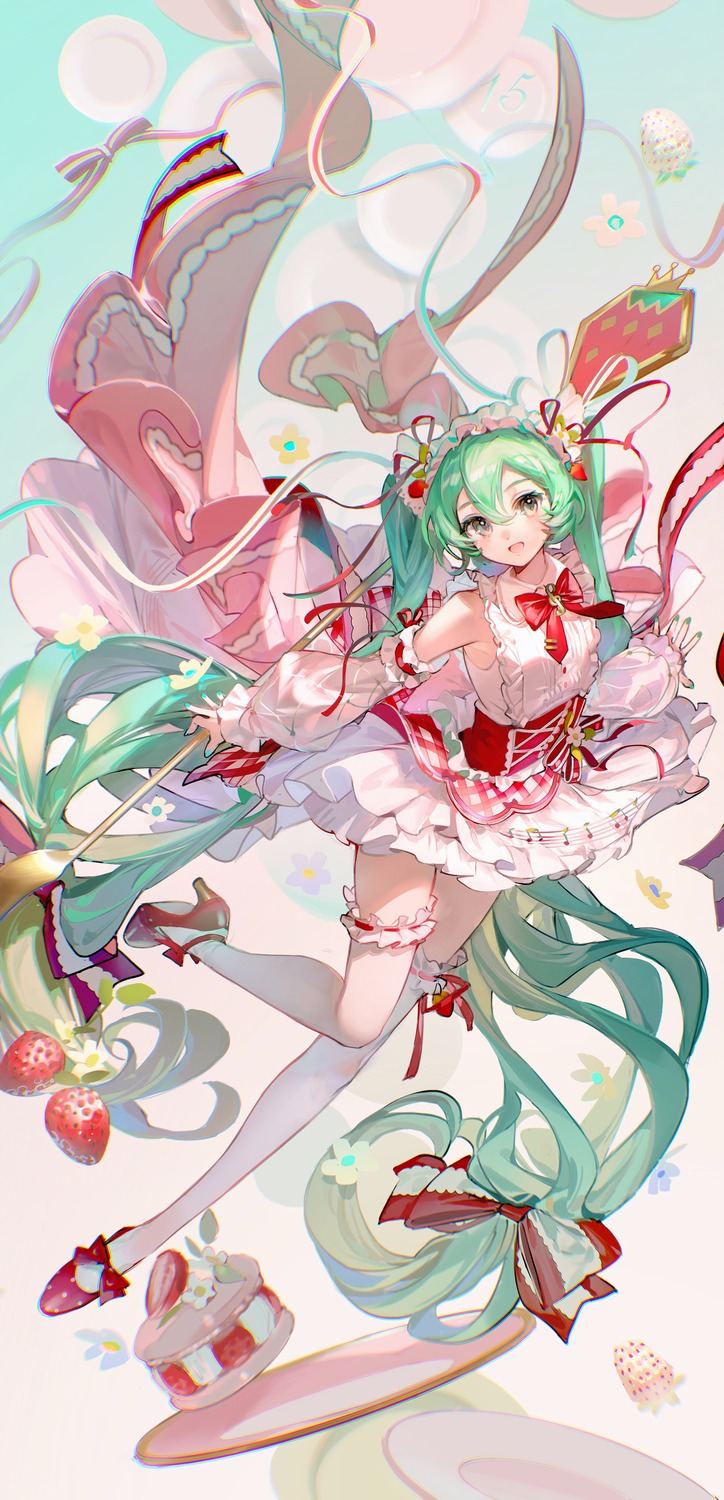 garter, hatsune_miku, heels, maid, rumoon, skirt_lift, thighhighs, vocaloid