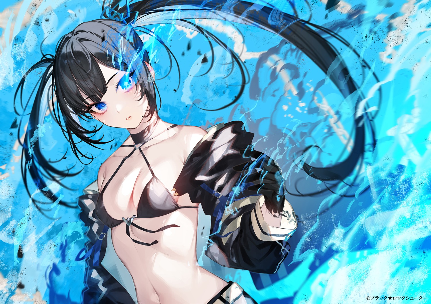 bikini_top, black_rock_shooter, black_rock_shooter_(character), kayahara, open_shirt, swimsuits