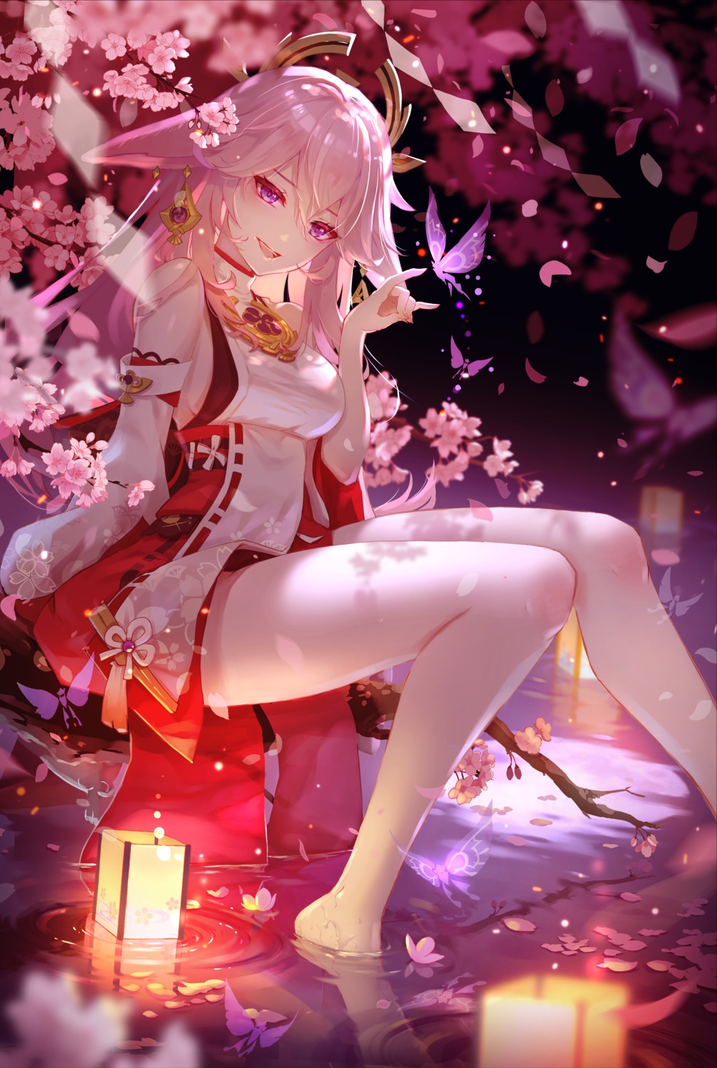 animal_ears, genshin_impact, japanese_clothes, kitsune, nyansan_oekaki, wet, yae_miko