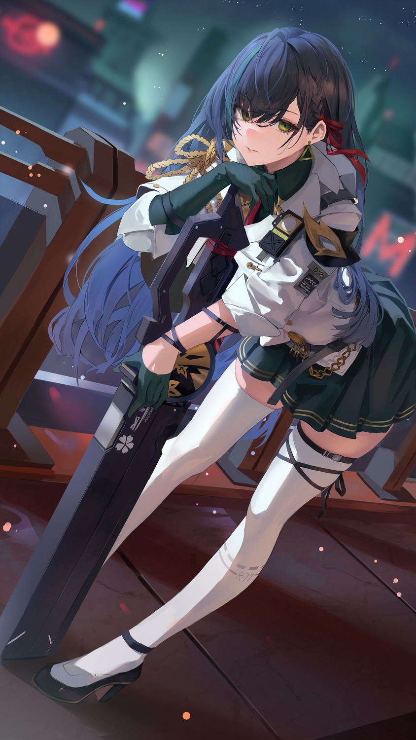 garter, heels, hiki_niito, lin_(tower_of_fantasy), thighhighs, tower_of_fantasy, weapon