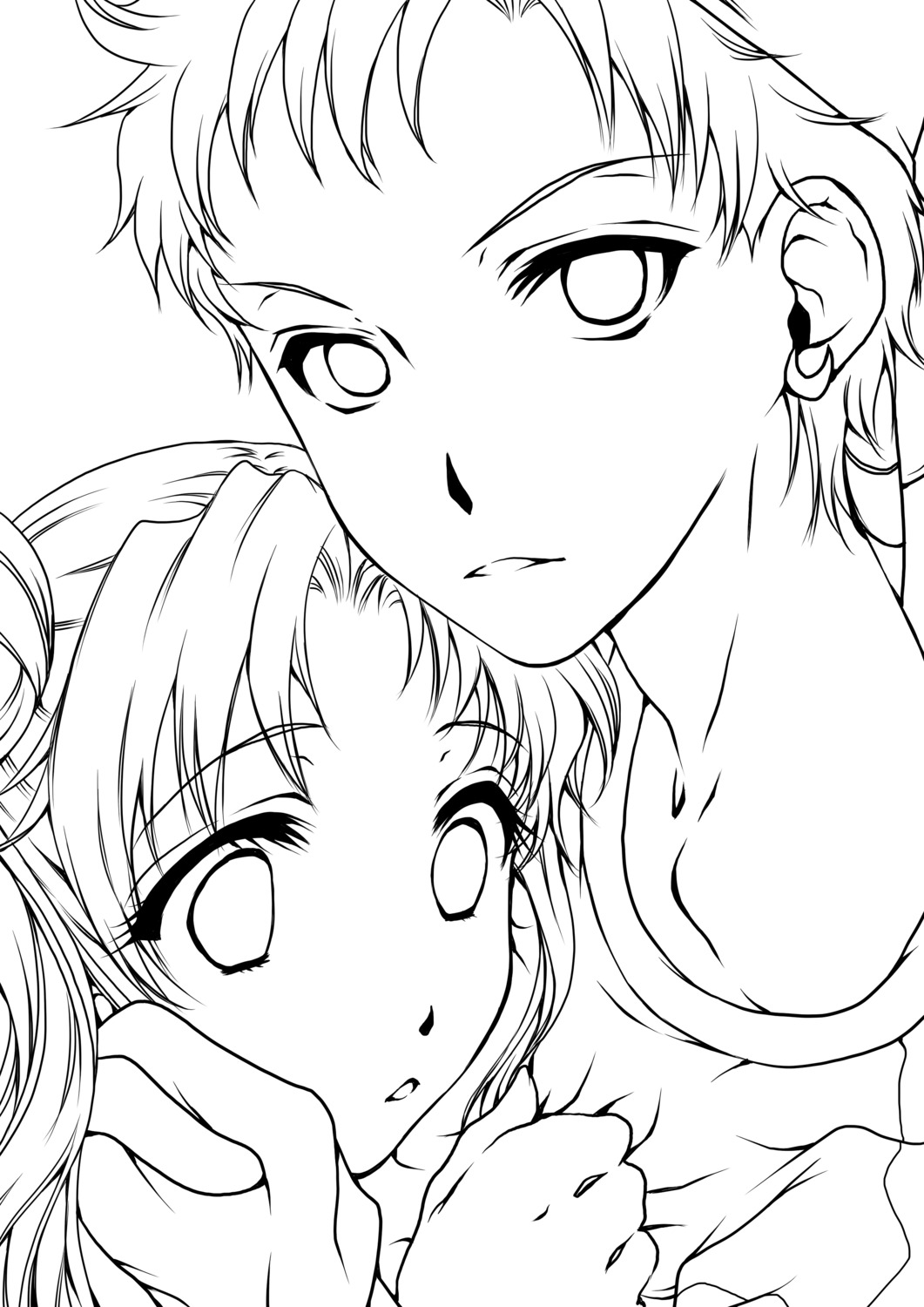 bishoujo_senshi_sailor_moon, monochrome, nakari_sai, seiya_kou, tsukino_usagi