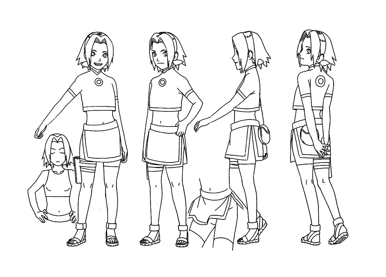 character_design, haruno_sakura, line_art, monochrome, naruto, nishio_tetsuya
