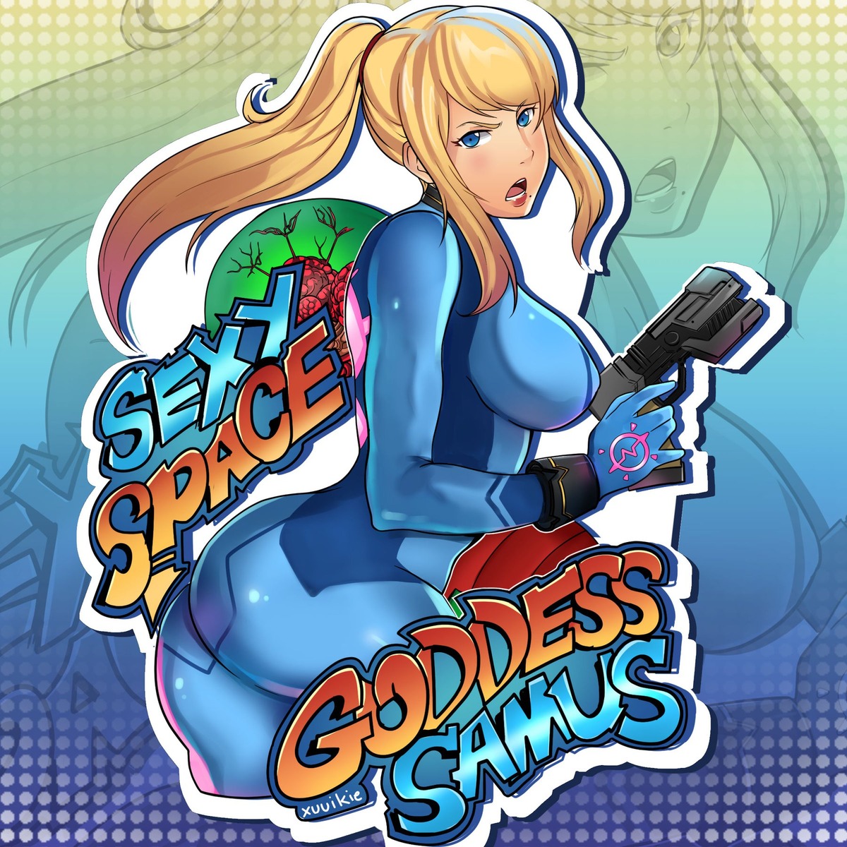ass, bodysuit, gun, metroid, samus_aran, xuuikie_ashe
