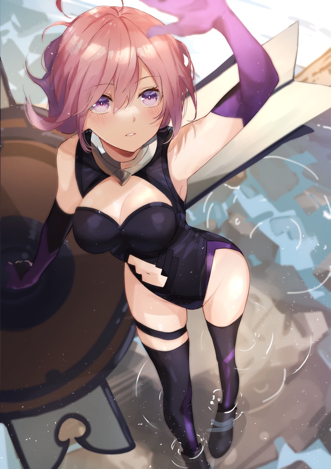 fate/grand_order, garter, herigaru_(fvgyvr000), leotard, mash_kyrielight, thighhighs, wet
