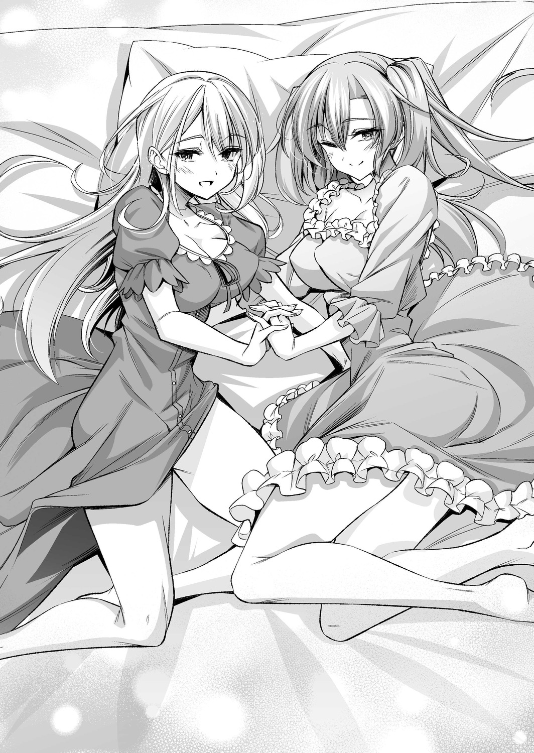 ass, cleavage, dress, keigen_hichou, monochrome