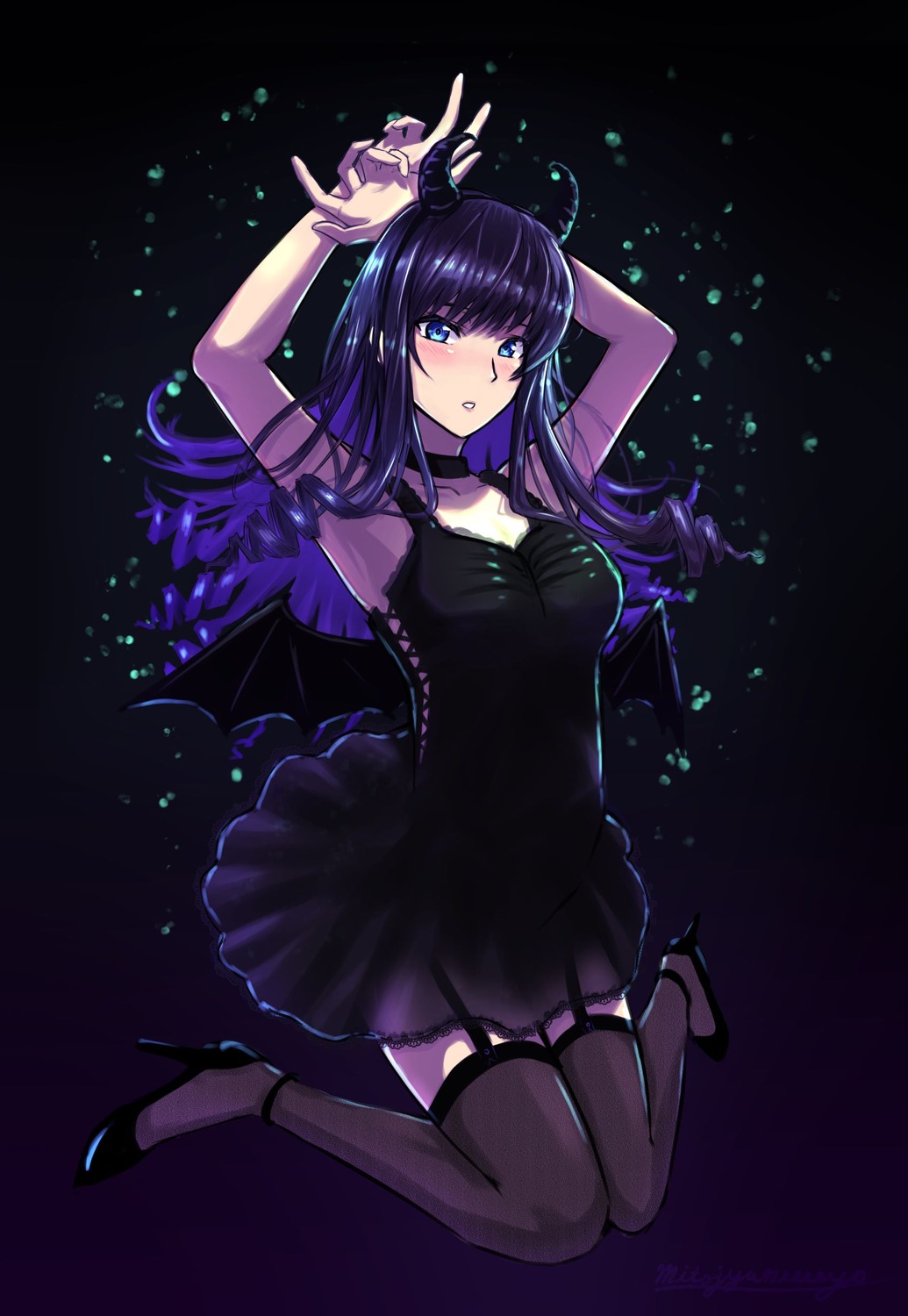 amagami, devil, dress, heels, horns, mitojyaneeeeyo, morishima_haruka, see_through, stockings, tail, thighhighs, wings