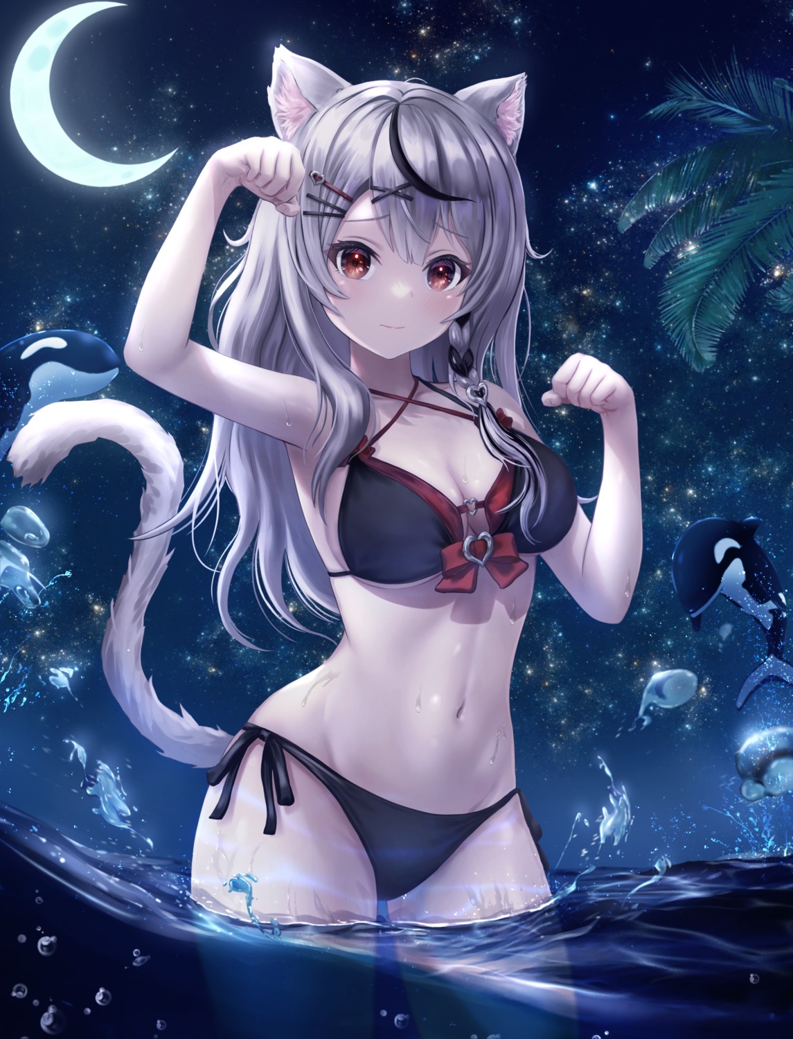 animal_ears, artist_revision, bikini, cleavage, hololive, nekomimi, sakamata_chloe, swimsuits