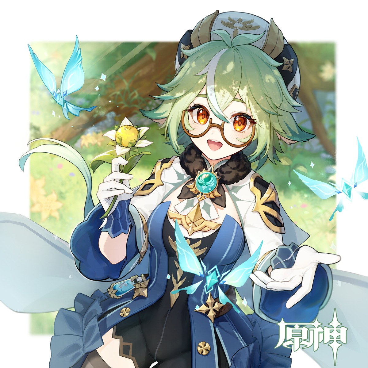 animal_ears, genshin_impact, megane, sucrose, tagme, thighhighs