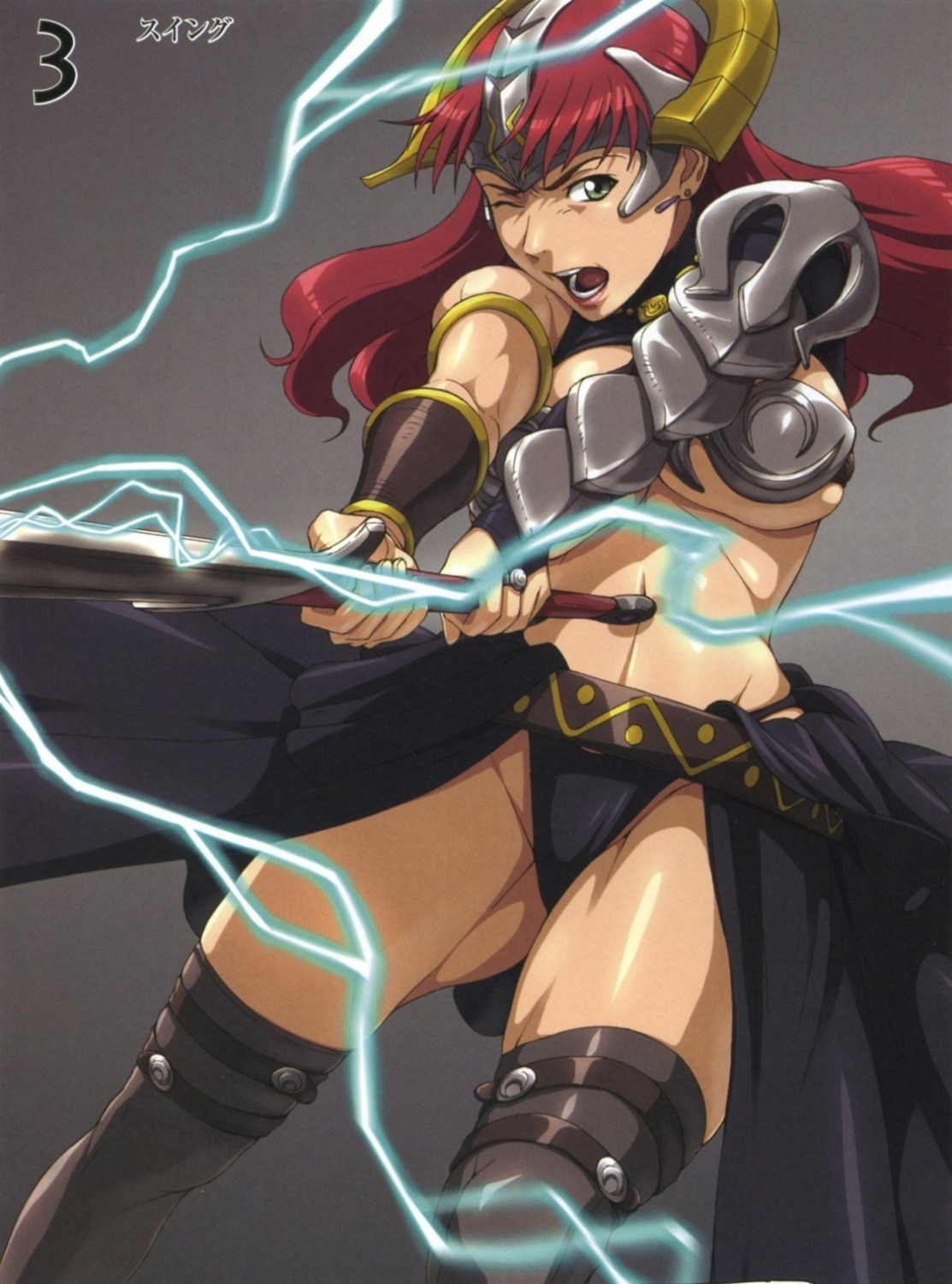 armor, claudette, nigou, queen's_blade, sword, thighhighs, underboob