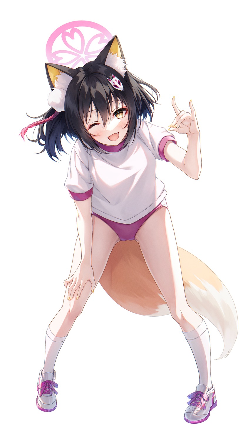animal_ears, blue_archive, buruma, gym_uniform, halo, hasumi_(hasubatake39), kitsune, kuda_izuna, tail