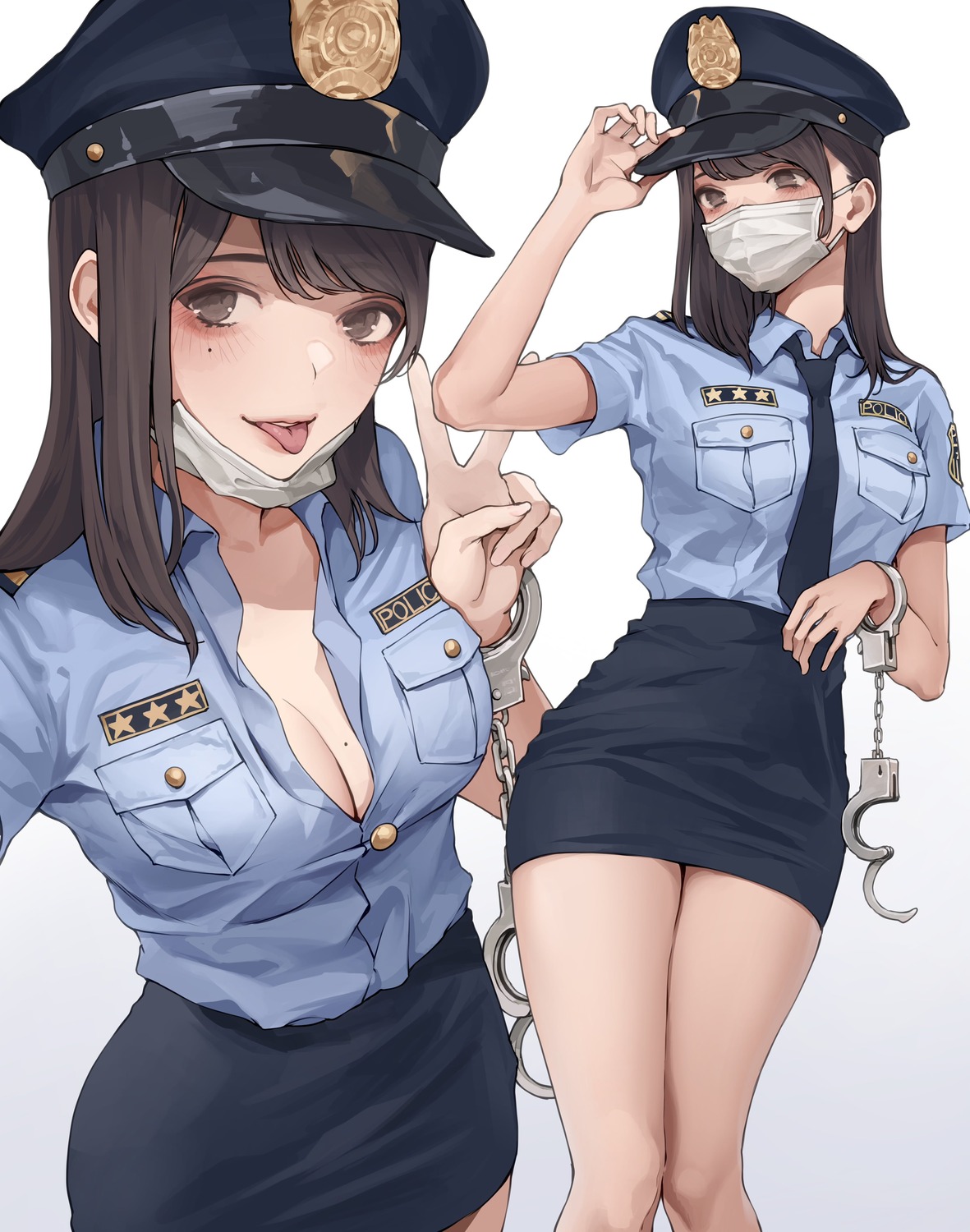 cleavage, koh_(minagi_kou), open_shirt, police_uniform