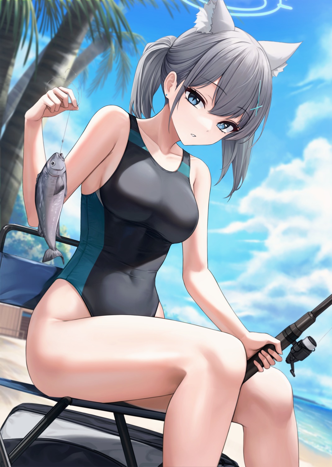 animal_ears, blue_archive, g_home, halo, nekomimi, sunaookami_shiroko, swimsuits