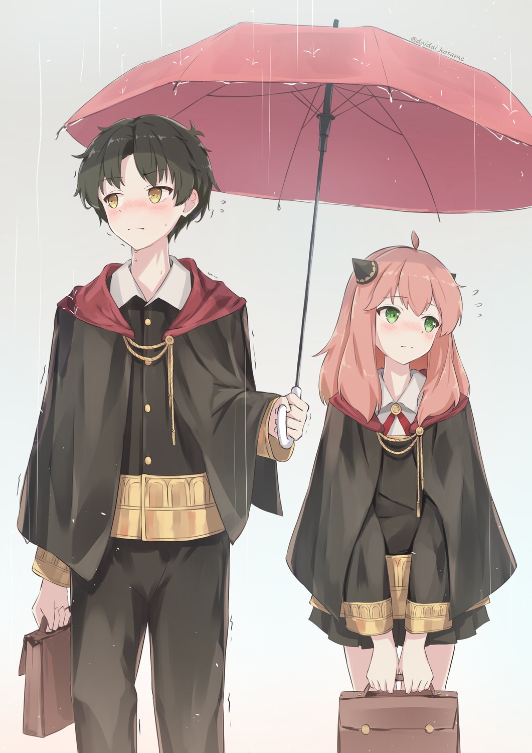 anya_forger, daidai_(daidai826), damian_desmond, seifuku, spy_x_family, umbrella