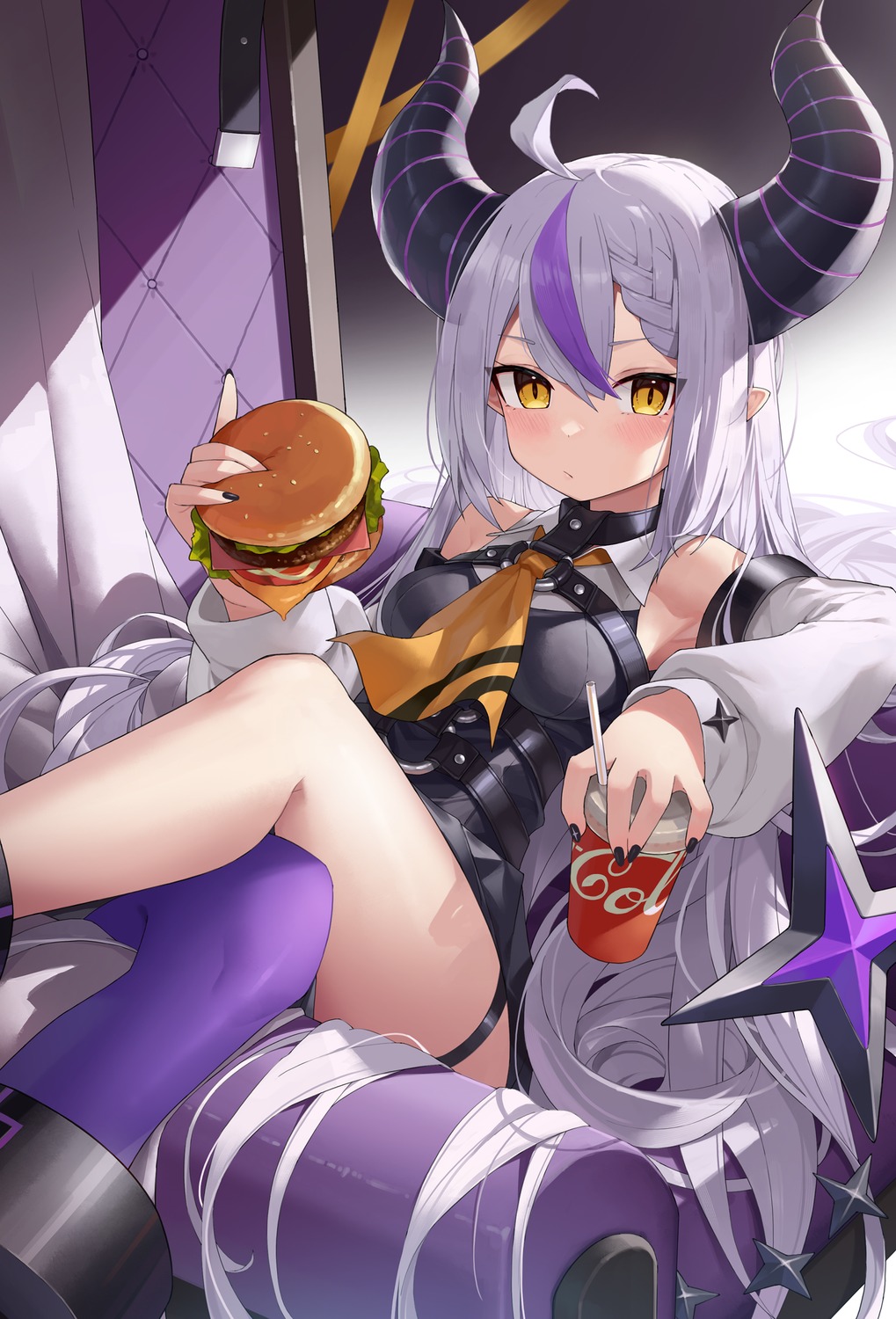 garter, hololive, horns, kaguya_(srx61800), la+_darknesss, pointy_ears, tail, thighhighs