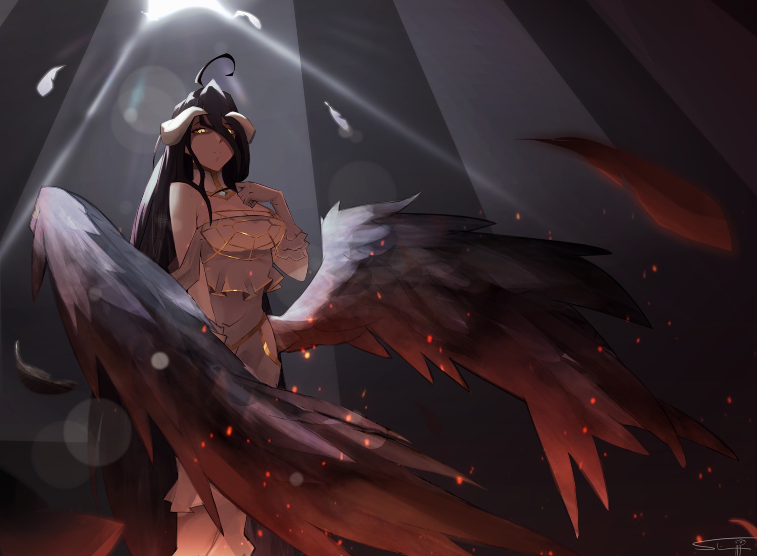 albedo_(overlord), dress, horns, overlord, slim_(sl1m_skull), wings
