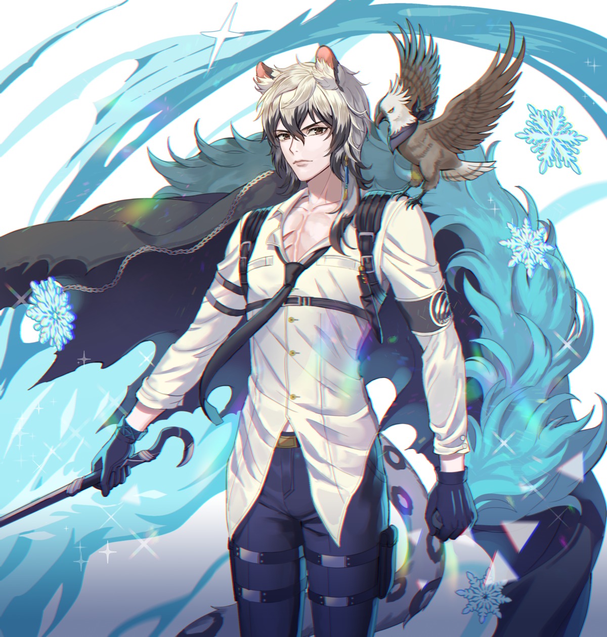 animal_ears, arknights, hc_(razel1), male, silverash_(arknights), tail, tenzin_(arknights)