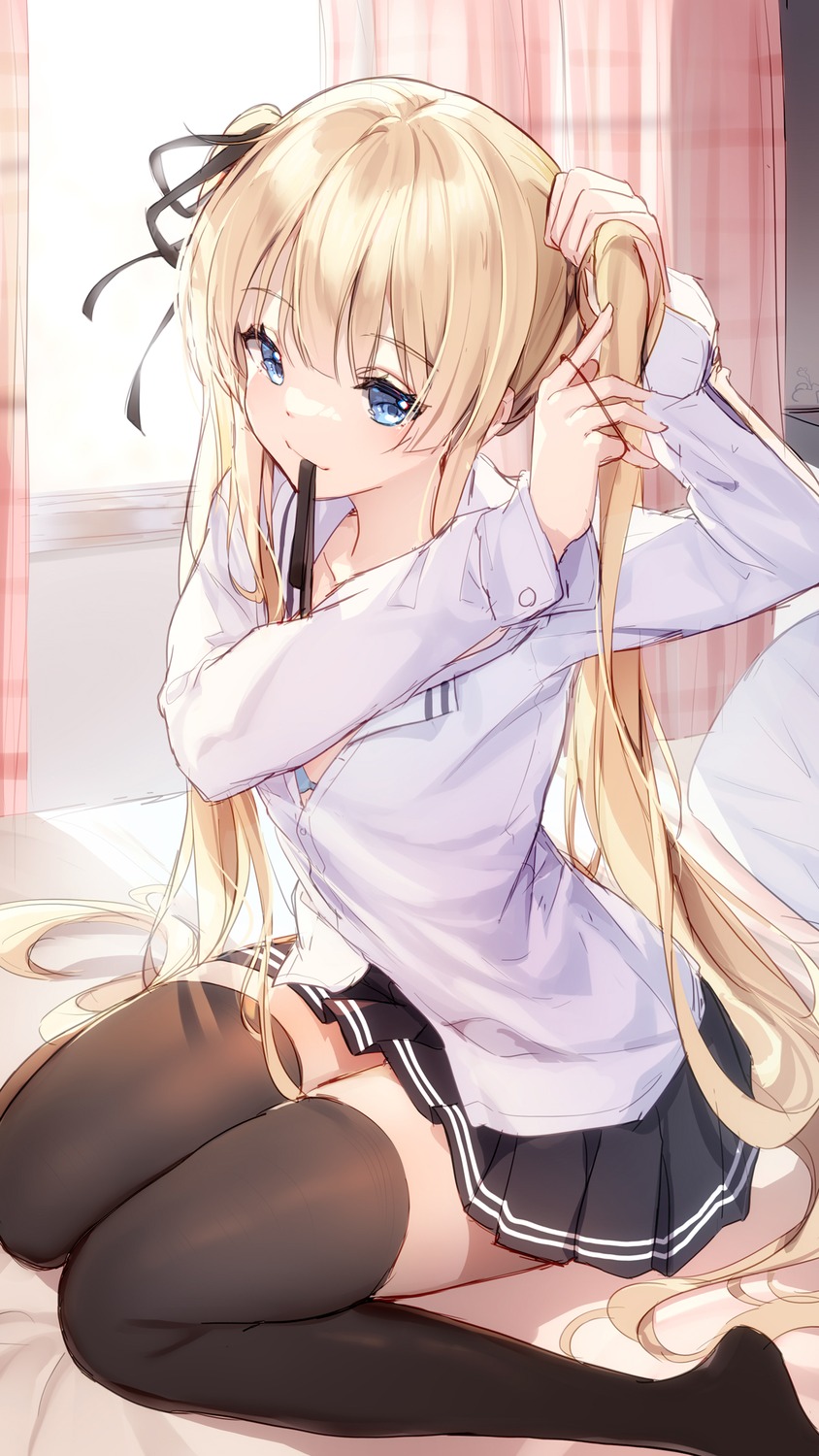bison_cangshu, bra, open_shirt, saenai_heroine_no_sodatekata, sawamura_spencer_eriri, seifuku, thighhighs