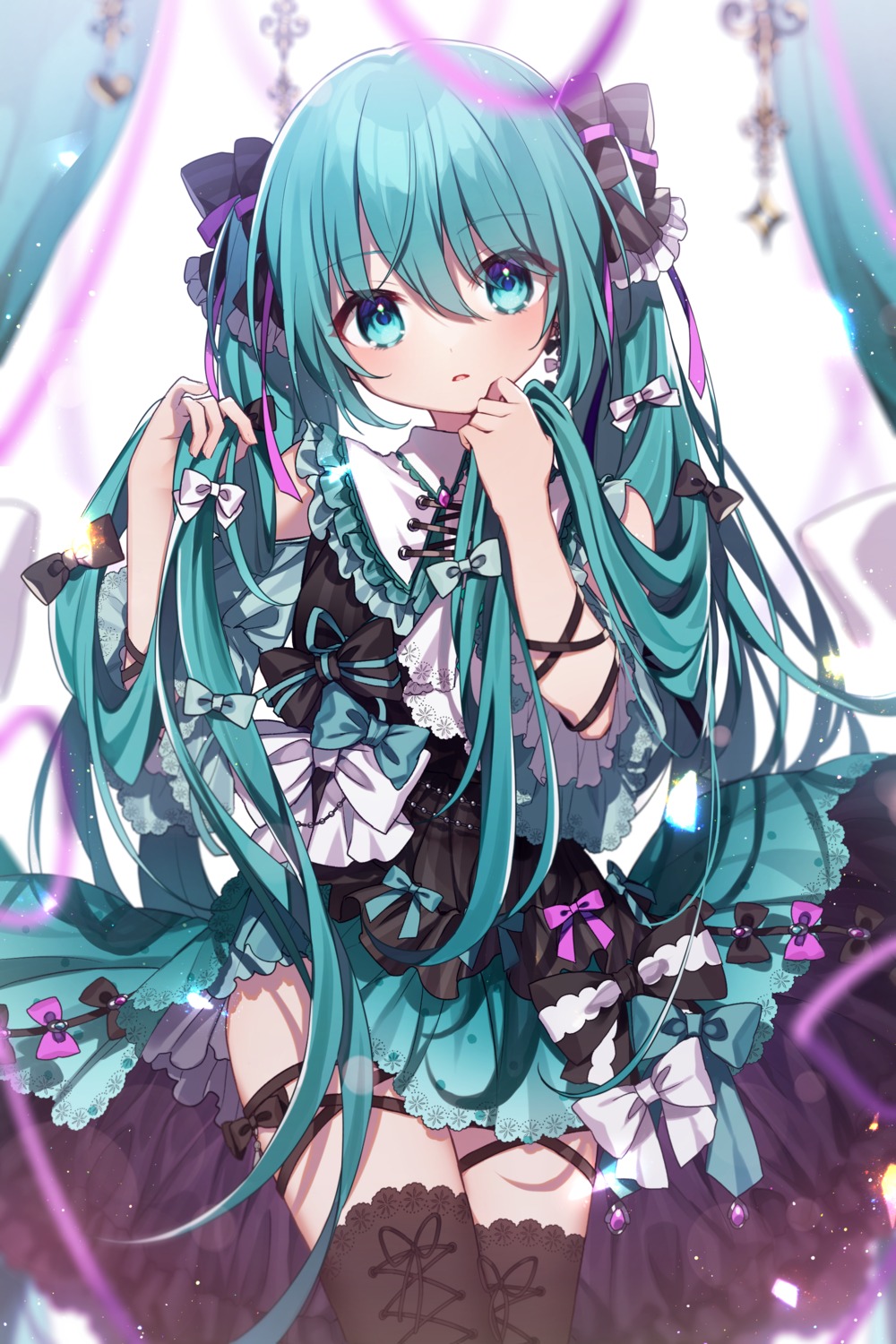 dress, garter, hatsune_miku, hazakura_chikori, lolita_fashion, thighhighs, vocaloid