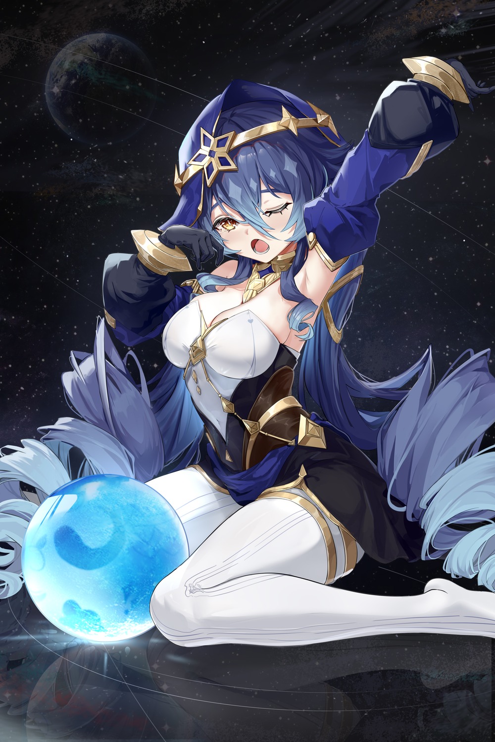 freeeeeeeeeee, garter, genshin_impact, layla_(genshin_impact), no_bra, pantyhose